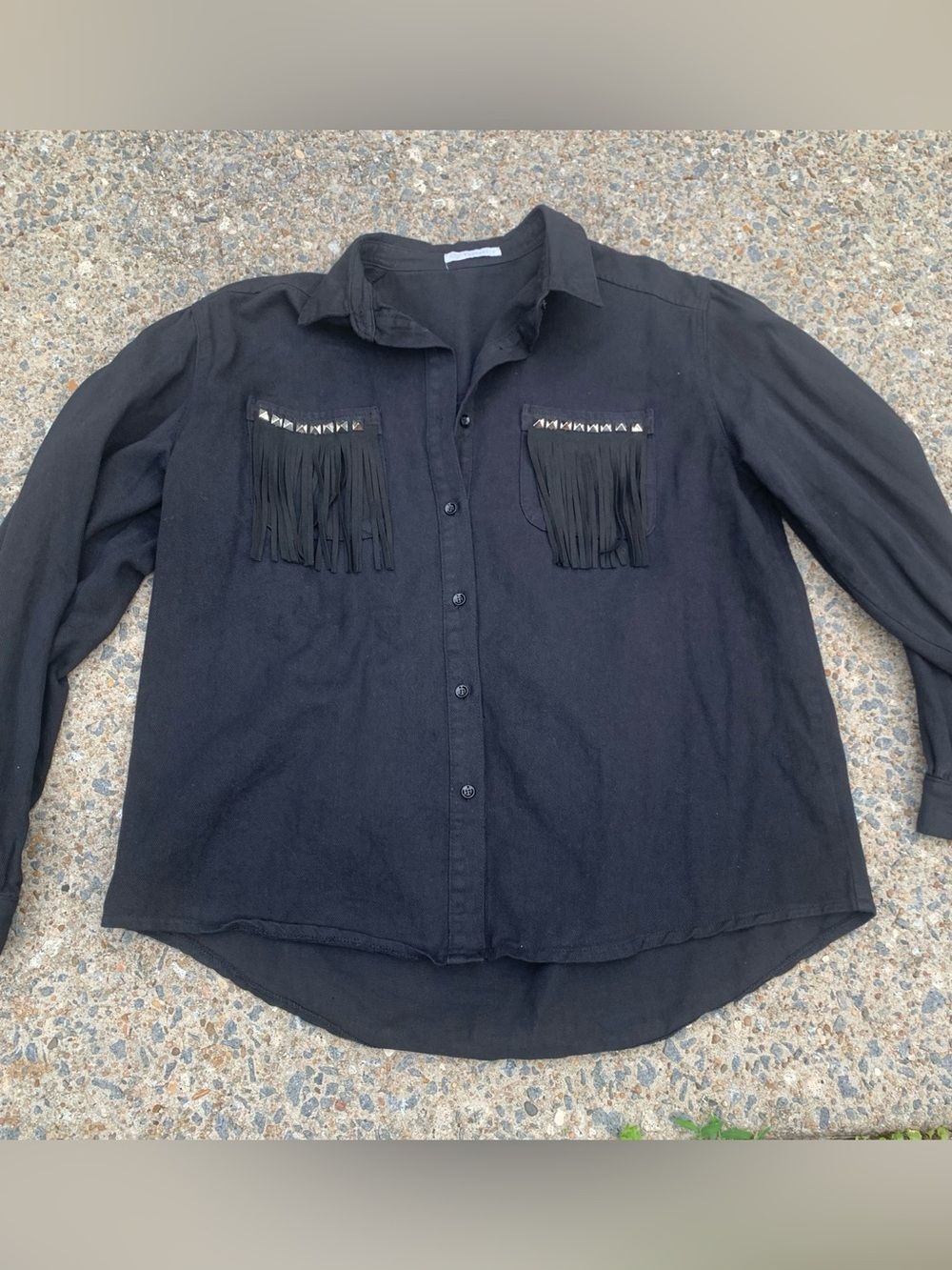 Veveret Black Denim Western Fringe Button-Up Shirt